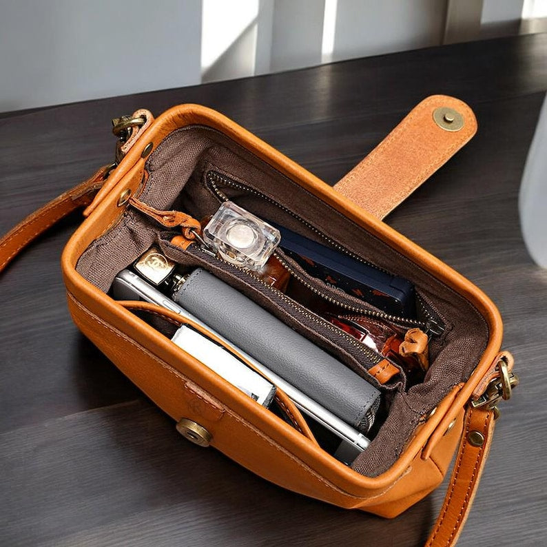 Vintage Leather Crossbody Bag - Handmade, Adjustable Strap, Perfect for Everyday