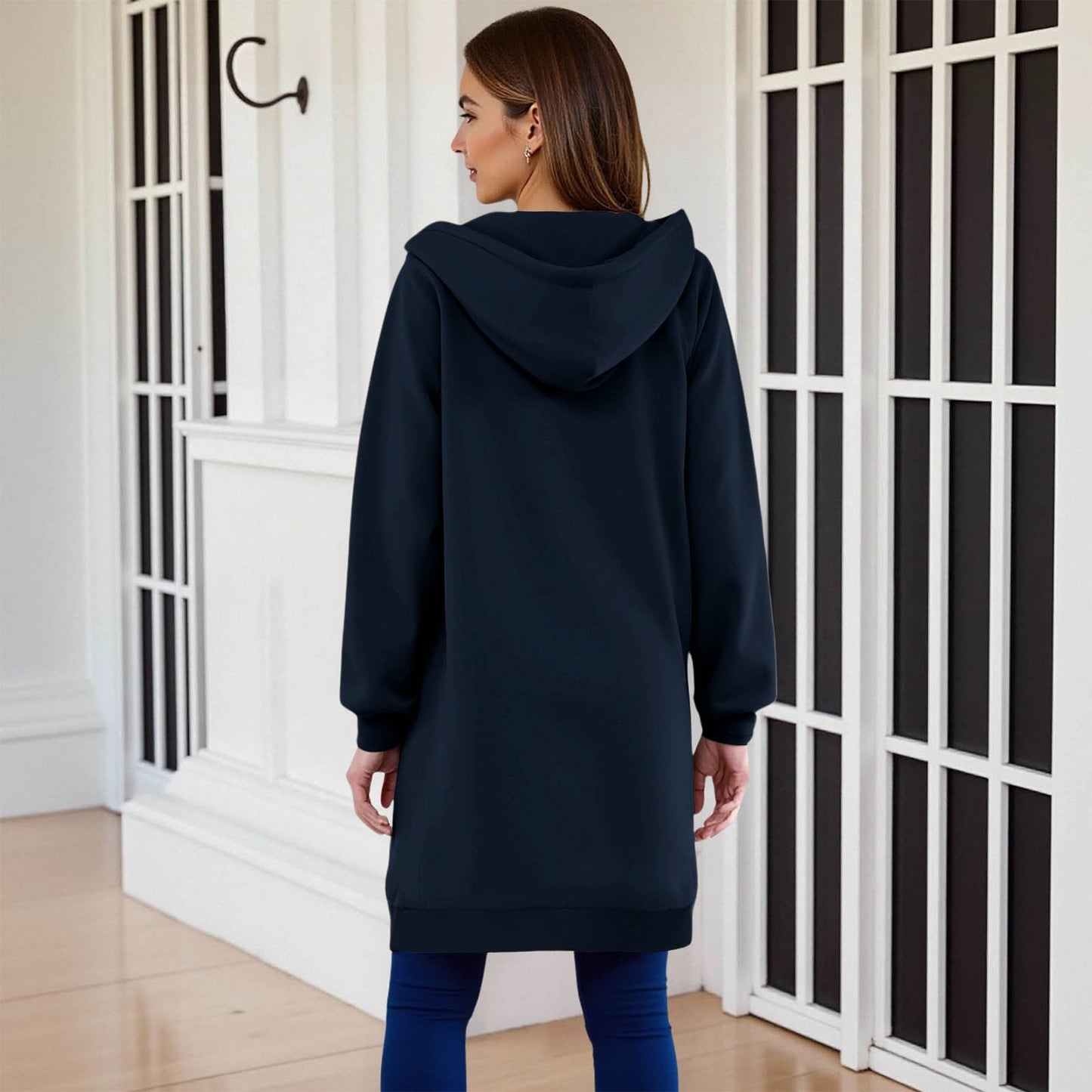 Long Hoodies for Women Zip Up Double Zipper Fleece Jacket Tunic Sweatshirts Fall Winter Fashion Clothes