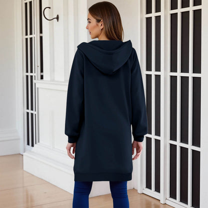 Long Hoodies for Women Zip Up Double Zipper Fleece Jacket Tunic Sweatshirts Fall Winter Fashion Clothes