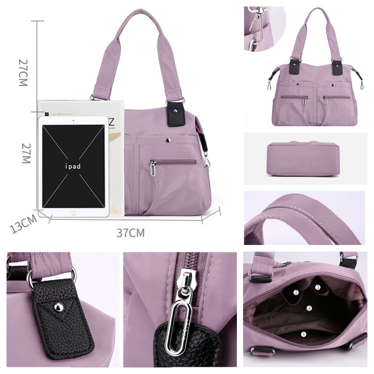 Large Capacity Waterproof Multi Pocket Nylon Shoulder Bag