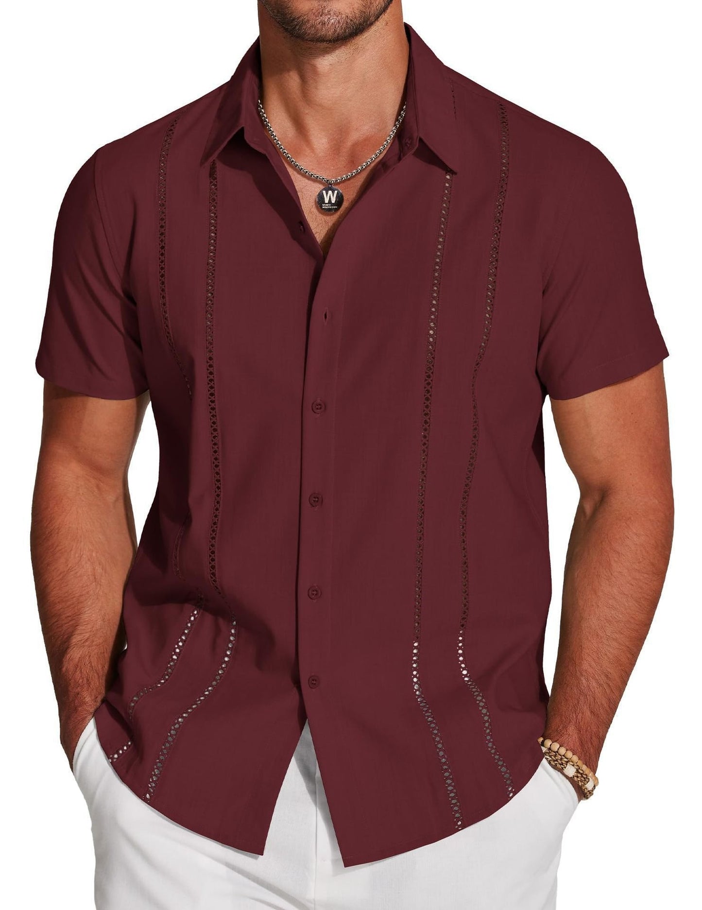 🏆Flash Sale⚡ 50K+ SOLD! Almost Gone-💥Men's Cuba Guayabera Exquisite Hollow Embroidered Button Front Shirt