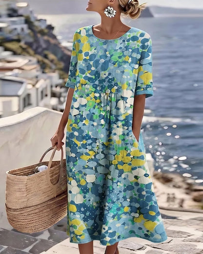 🌼Colour Bloom Watercolor Milk Silk Dress