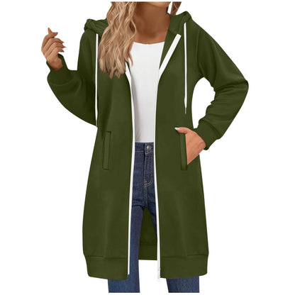 Long Hoodies for Women Zip Up Double Zipper Fleece Jacket Tunic Sweatshirts Fall Winter Fashion Clothes