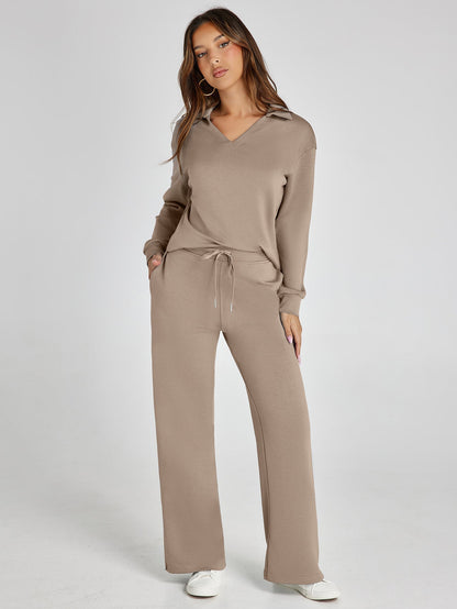 Lightweight Two Piece Polo Collar Lounge Set