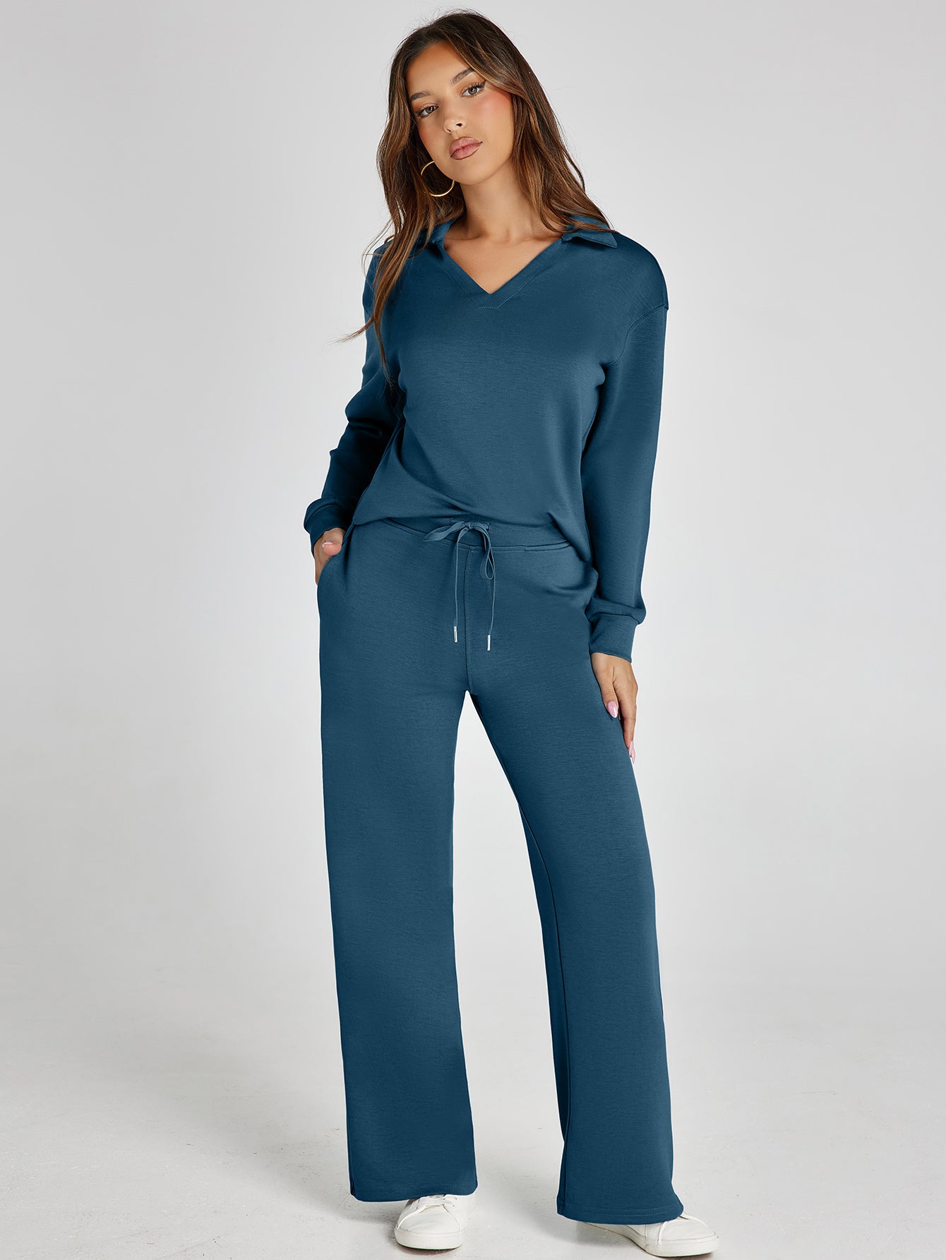 Lightweight Two Piece Polo Collar Lounge Set