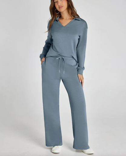 Lightweight Two Piece Polo Collar Lounge Set