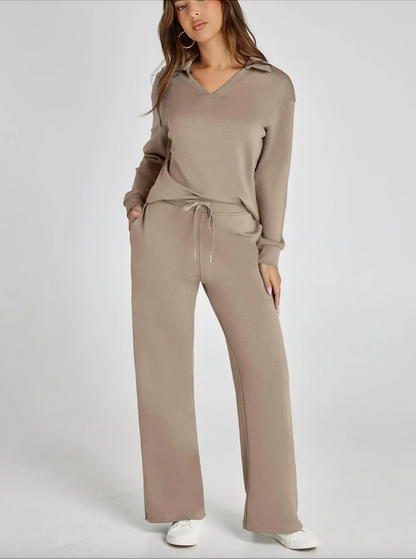Lightweight Two Piece Polo Collar Lounge Set