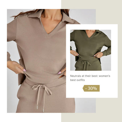 Lightweight Two Piece Polo Collar Lounge Set