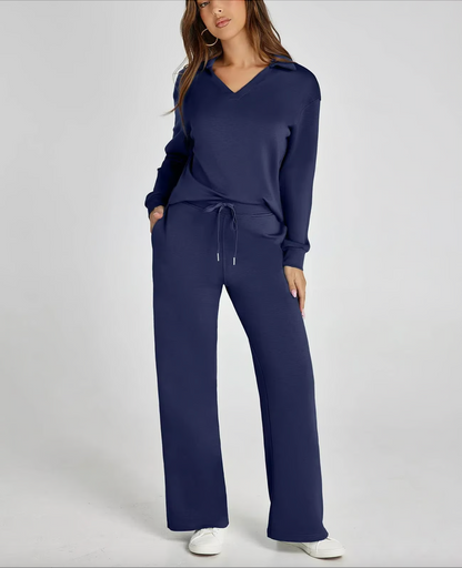 Lightweight Two Piece Polo Collar Lounge Set