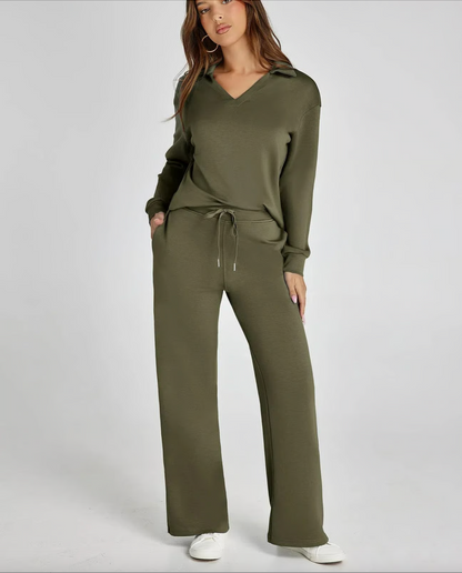 Lightweight Two Piece Polo Collar Lounge Set