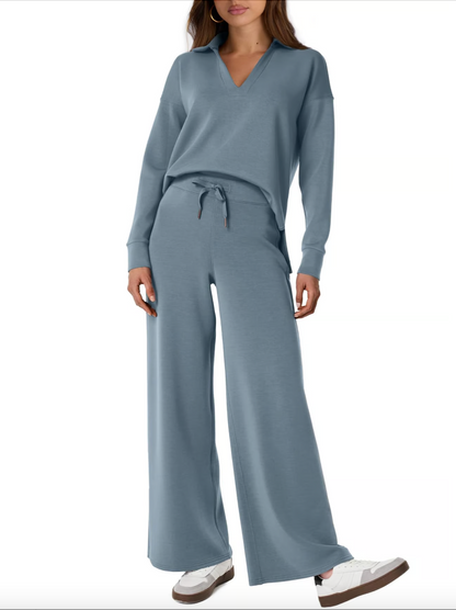 Lightweight Two Piece Polo Collar Lounge Set