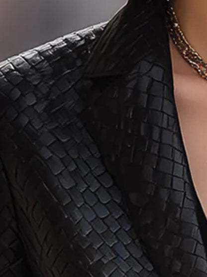 Black Woven Faux Leather Blazer