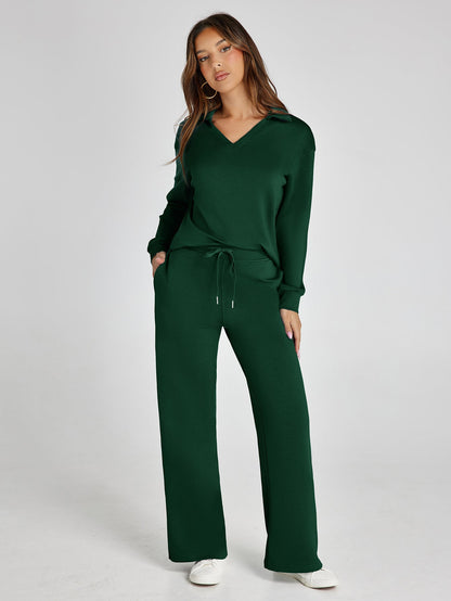 Lightweight Two Piece Polo Collar Lounge Set