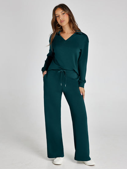 Lightweight Two Piece Polo Collar Lounge Set