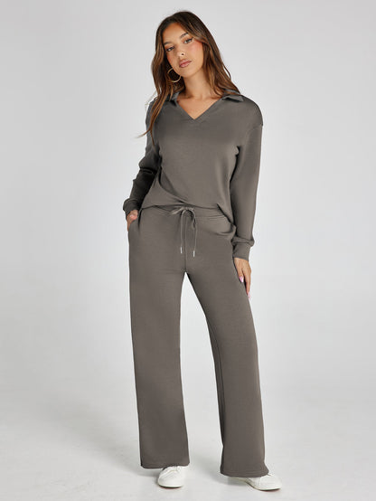 Lightweight Two Piece Polo Collar Lounge Set