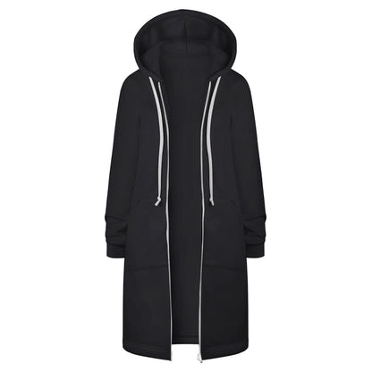 Long Hoodies for Women Zip Up Double Zipper Fleece Jacket Tunic Sweatshirts Fall Winter Fashion Clothes