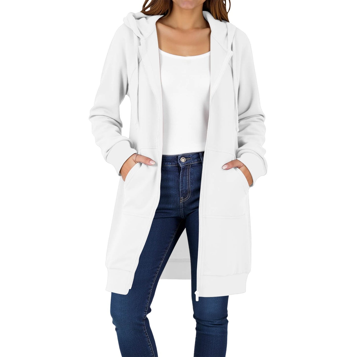 Long Hoodies for Women Zip Up Double Zipper Fleece Jacket Tunic Sweatshirts Fall Winter Fashion Clothes