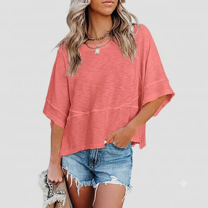 Panel Solid Color Flared Sleeve T-Shirt