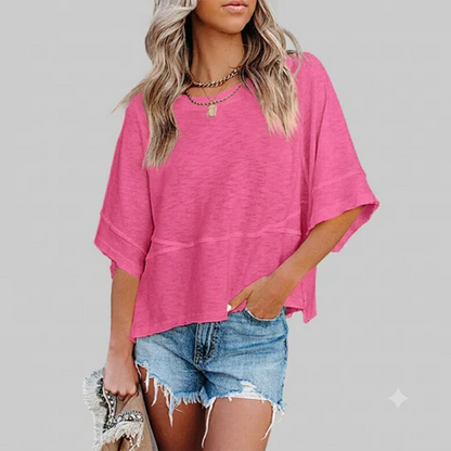 Panel Solid Color Flared Sleeve T-Shirt