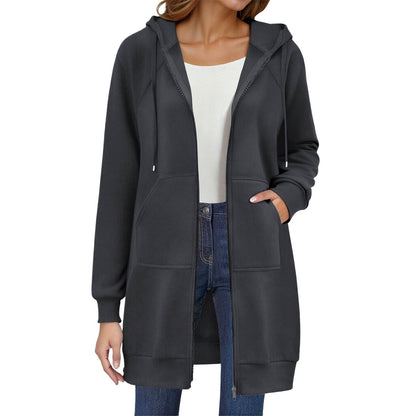 Long Hoodies for Women Zip Up Double Zipper Fleece Jacket Tunic Sweatshirts Fall Winter Fashion Clothes