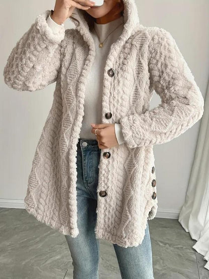 Arvynstudio Women's Fall Winter Warm Fashion Jacquard Hooded Cardigan Long Sleeve Coat