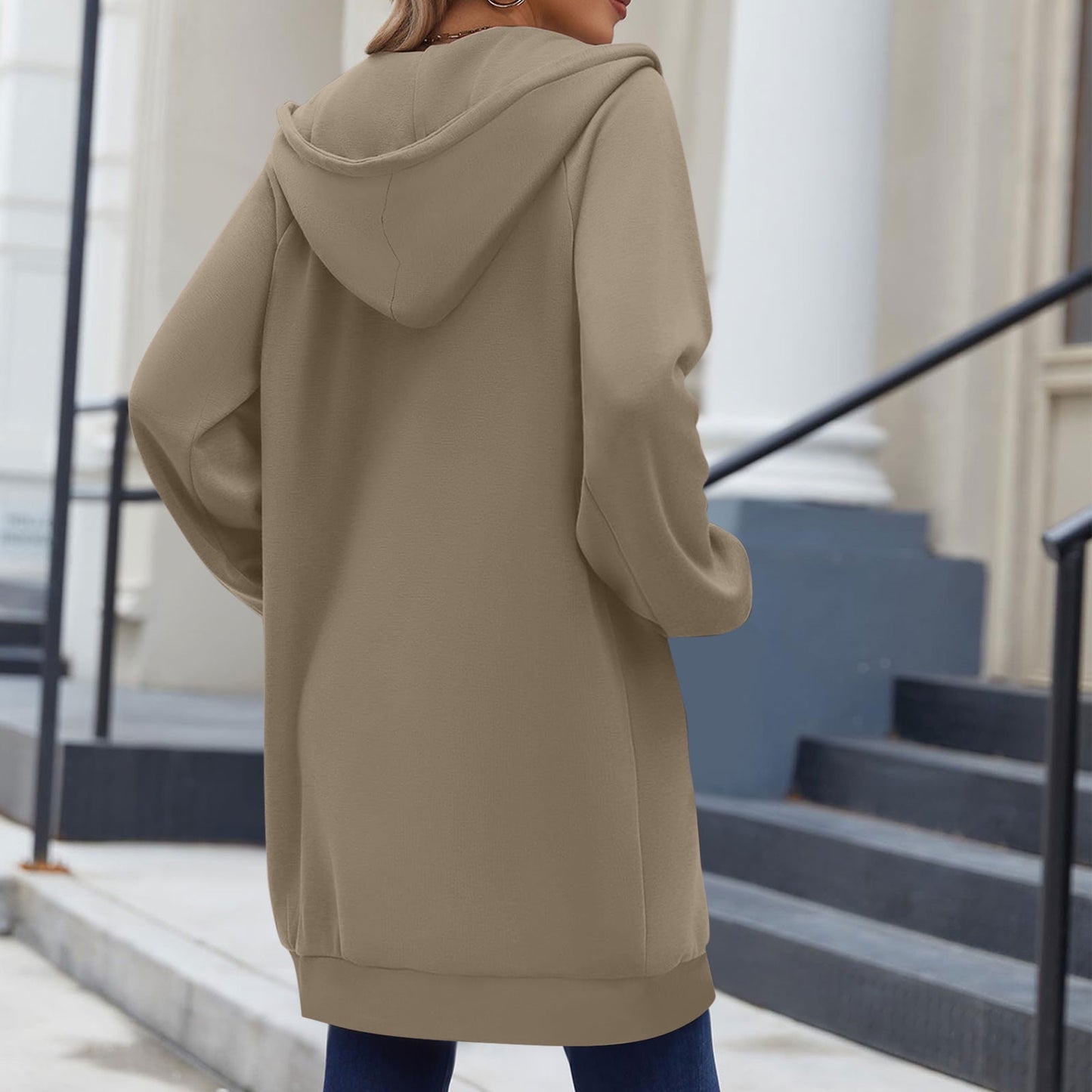 Long Hoodies for Women Zip Up Double Zipper Fleece Jacket Tunic Sweatshirts Fall Winter Fashion Clothes