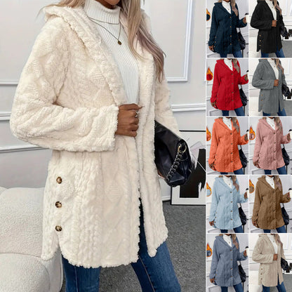 Arvynstudio Women's Fall Winter Warm Fashion Jacquard Hooded Cardigan Long Sleeve Coat