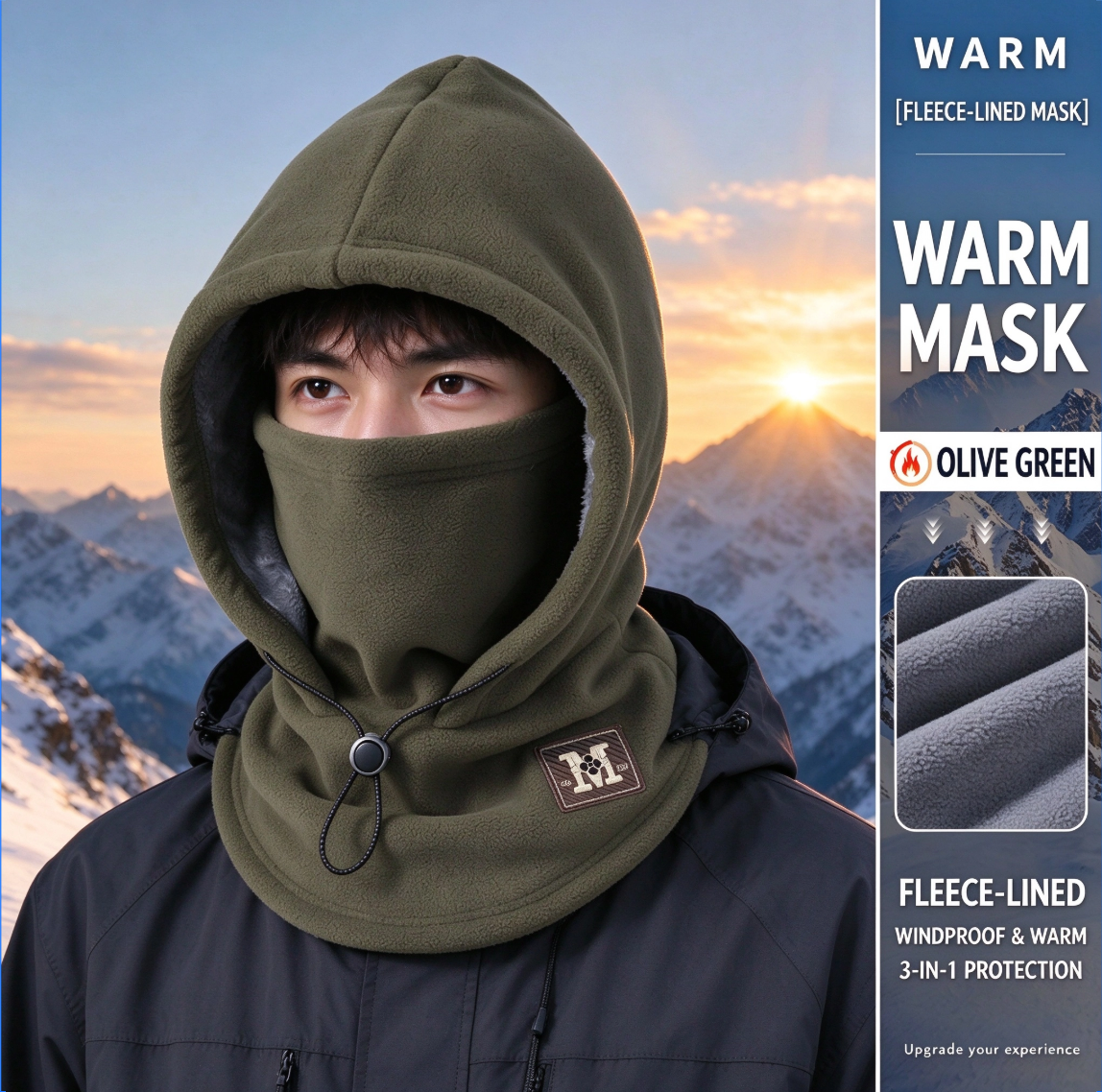 One-piece warm mask hat, Outdoor cycling windproof warm hat with neck mask