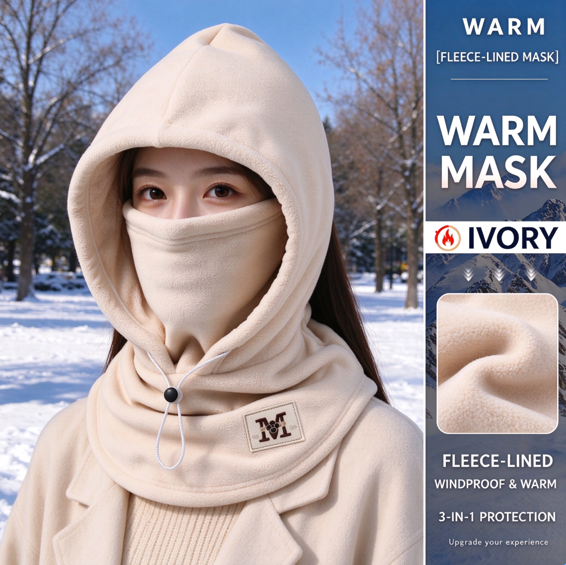 One-piece warm mask hat, Outdoor cycling windproof warm hat with neck mask