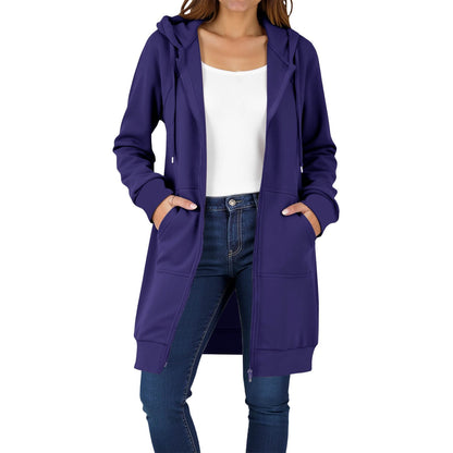 Long Hoodies for Women Zip Up Double Zipper Fleece Jacket Tunic Sweatshirts Fall Winter Fashion Clothes