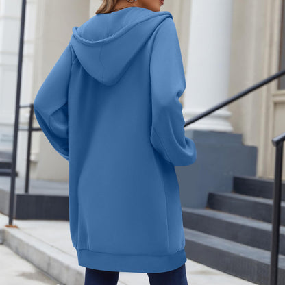 Long Hoodies for Women Zip Up Double Zipper Fleece Jacket Tunic Sweatshirts Fall Winter Fashion Clothes