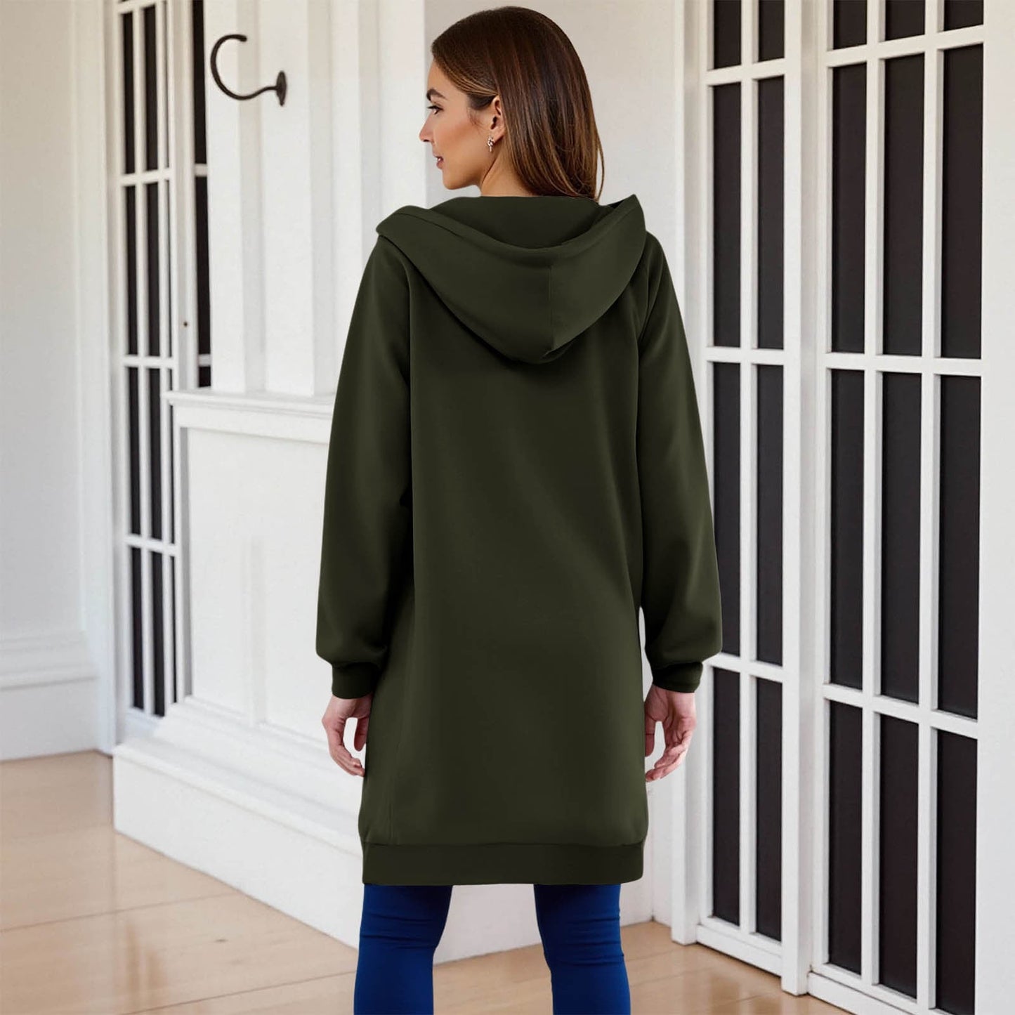 Long Hoodies for Women Zip Up Double Zipper Fleece Jacket Tunic Sweatshirts Fall Winter Fashion Clothes