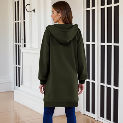 Long Hoodies for Women Zip Up Double Zipper Fleece Jacket Tunic Sweatshirts Fall Winter Fashion Clothes