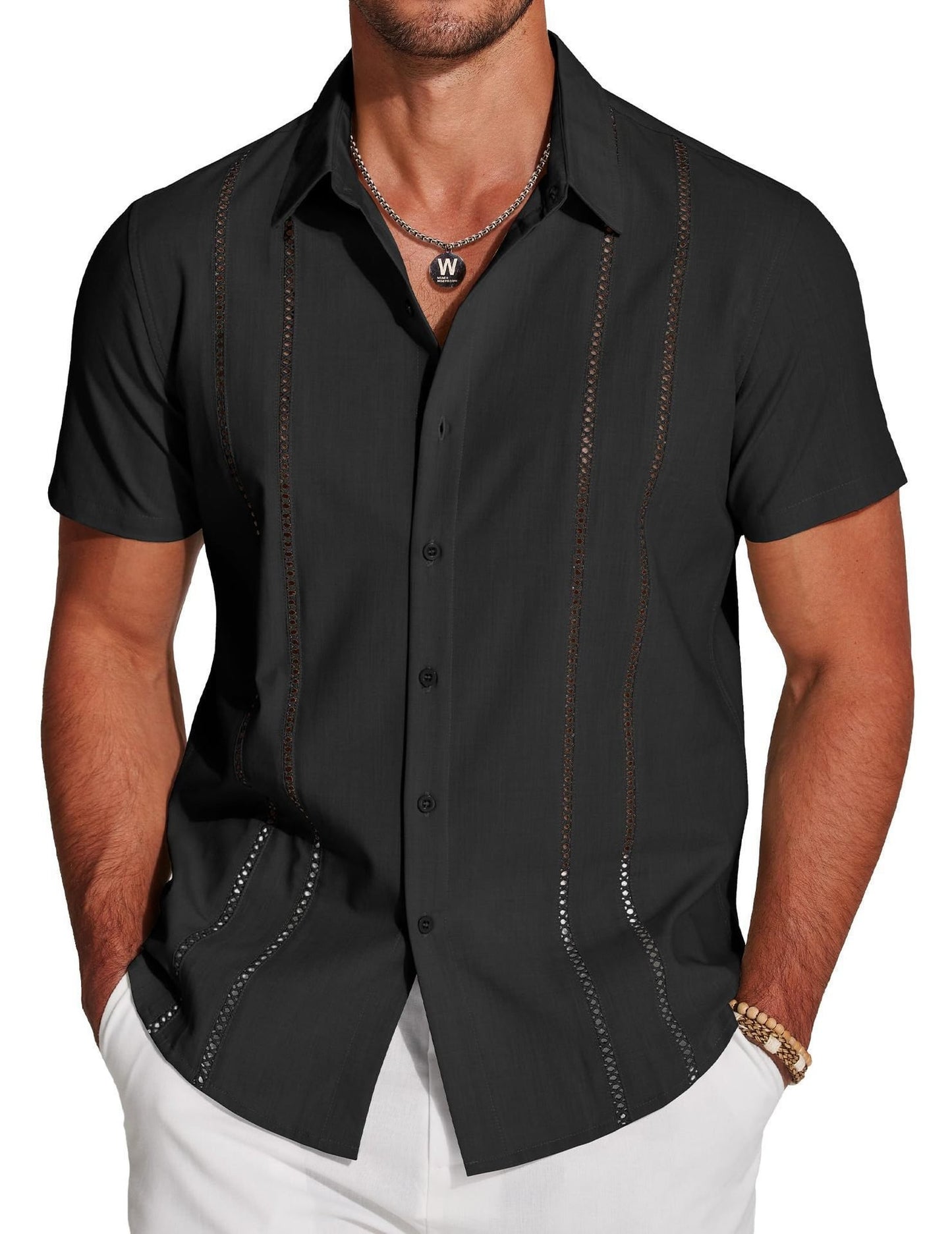 🏆Flash Sale⚡ 50K+ SOLD! Almost Gone-💥Men's Cuba Guayabera Exquisite Hollow Embroidered Button Front Shirt
