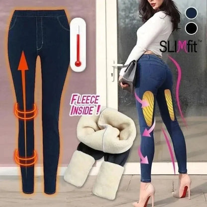 Jenkins Womens High-Waisted Wool-Lined Denim Jeans - Ultra-Thin Seamless Pencil Pants with Synthetic Stretch