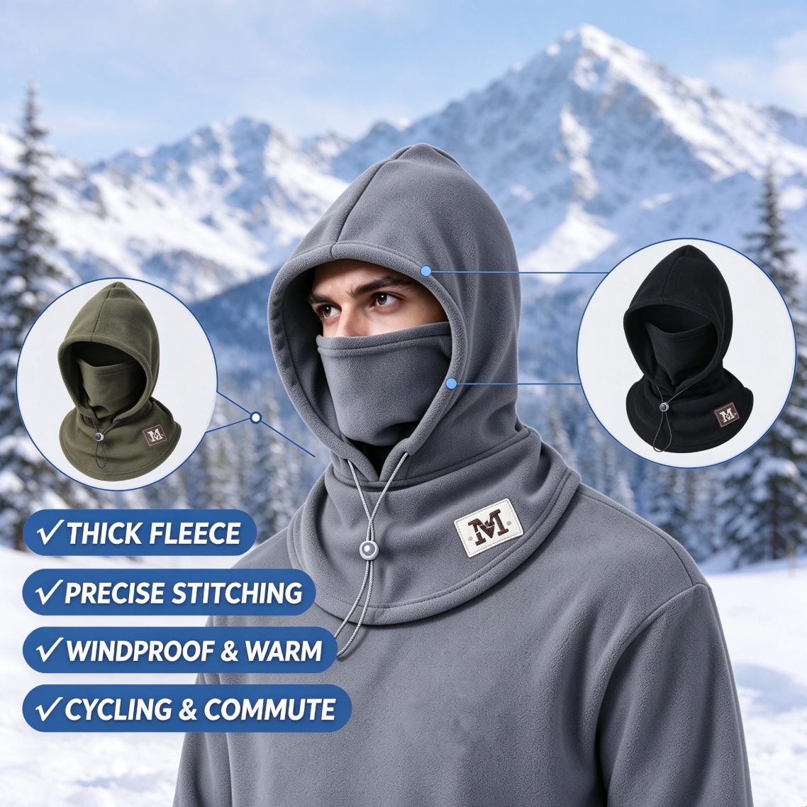 One-piece warm mask hat, Outdoor cycling windproof warm hat with neck mask