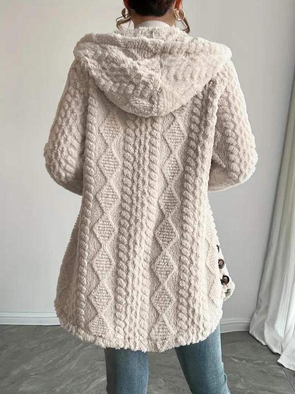 Arvynstudio Women's Fall Winter Warm Fashion Jacquard Hooded Cardigan Long Sleeve Coat