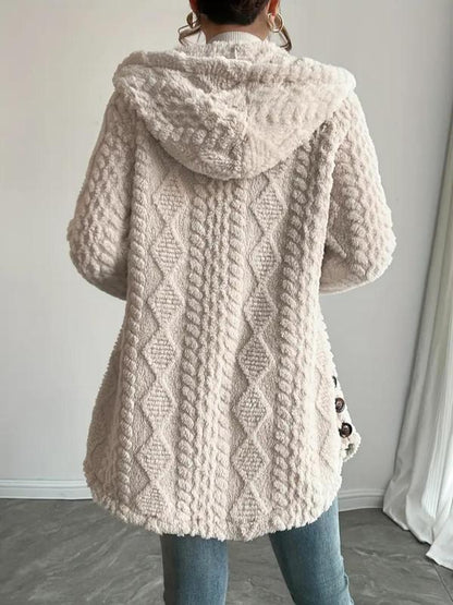 Arvynstudio Women's Fall Winter Warm Fashion Jacquard Hooded Cardigan Long Sleeve Coat