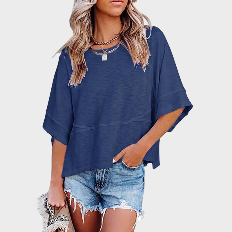 Panel Solid Color Flared Sleeve T-Shirt