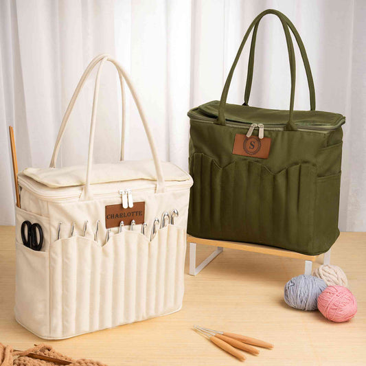 Personalization Canvas knitting bag, Gift For Mom, Yarn Storage Organizer, Canvas Yarn Bag, Needle Storage Bag, Sewing Project Organizer