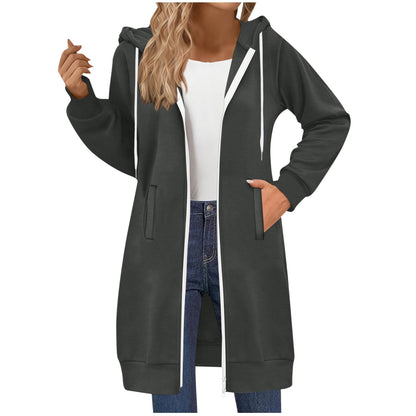 Long Hoodies for Women Zip Up Double Zipper Fleece Jacket Tunic Sweatshirts Fall Winter Fashion Clothes