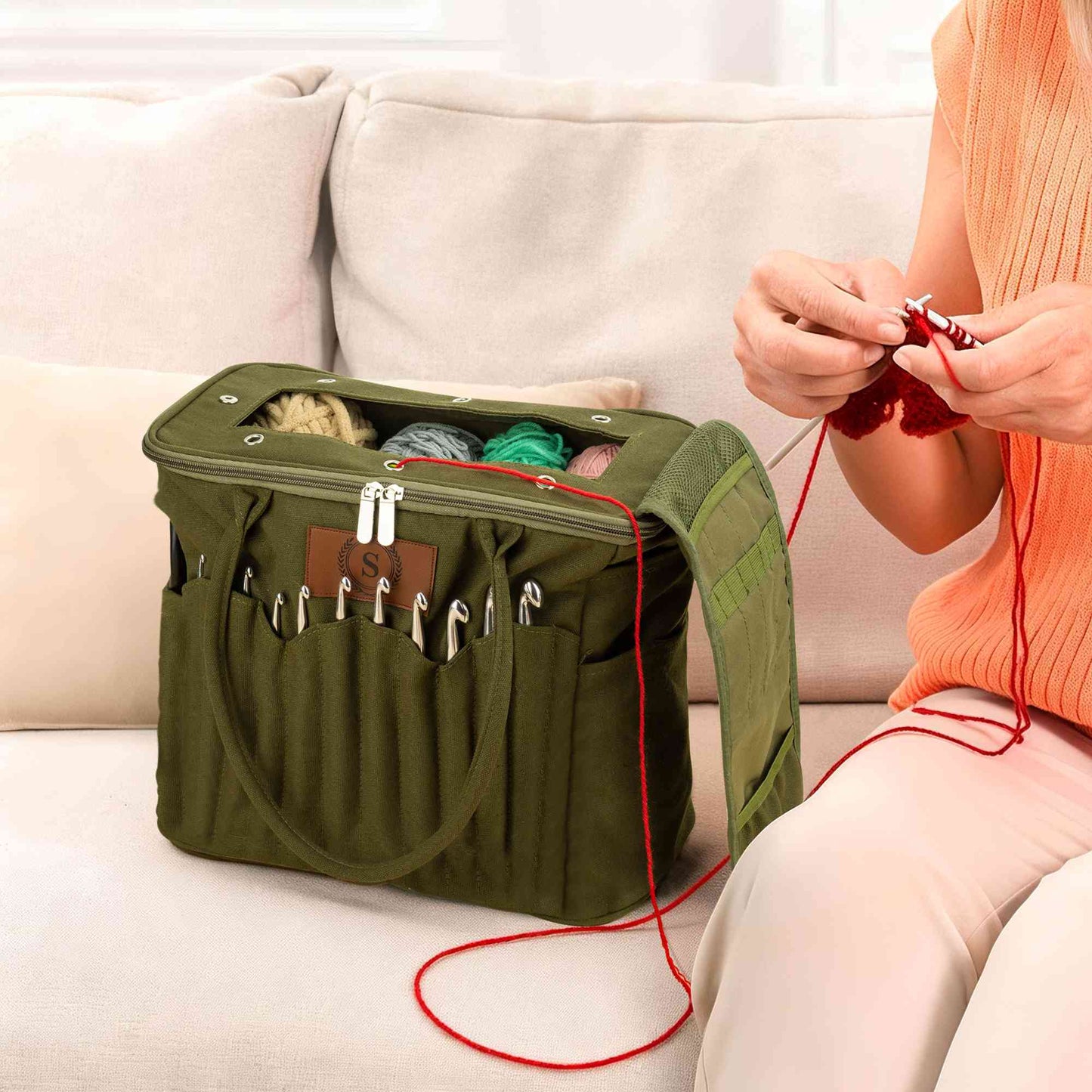 Personalization Canvas knitting bag, Gift For Mom, Yarn Storage Organizer, Canvas Yarn Bag, Needle Storage Bag, Sewing Project Organizer