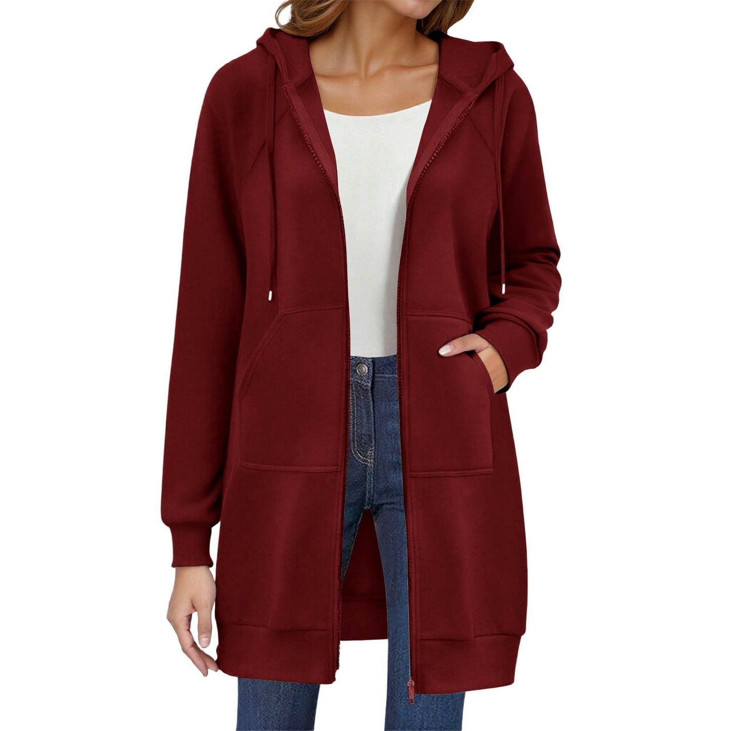 Long Hoodies for Women Zip Up Double Zipper Fleece Jacket Tunic Sweatshirts Fall Winter Fashion Clothes