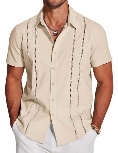 🏆Flash Sale⚡ 50K+ SOLD! Almost Gone-💥Men's Cuba Guayabera Exquisite Hollow Embroidered Button Front Shirt