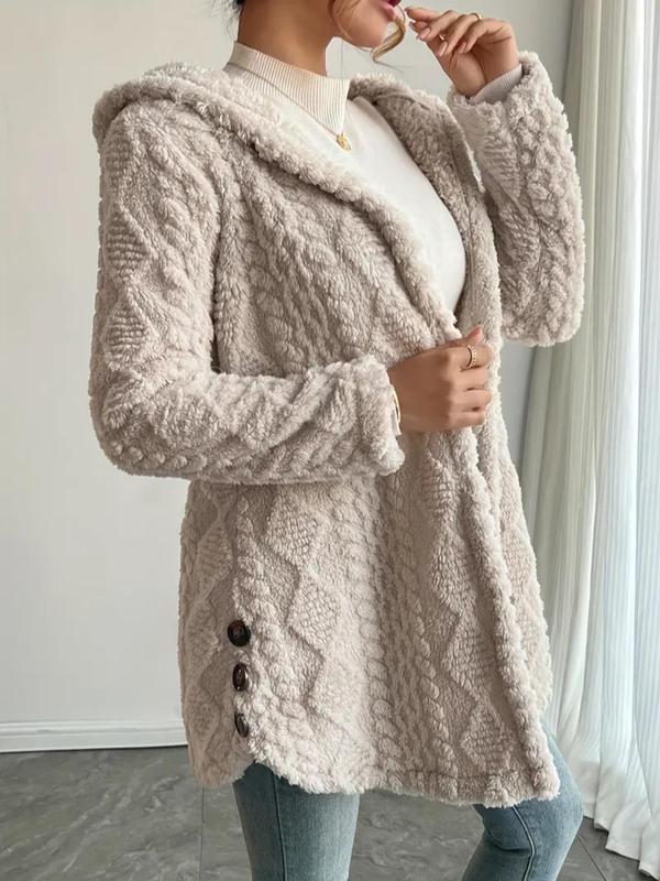 Arvynstudio Women's Fall Winter Warm Fashion Jacquard Hooded Cardigan Long Sleeve Coat