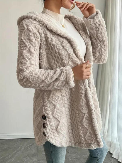 Arvynstudio Women's Fall Winter Warm Fashion Jacquard Hooded Cardigan Long Sleeve Coat