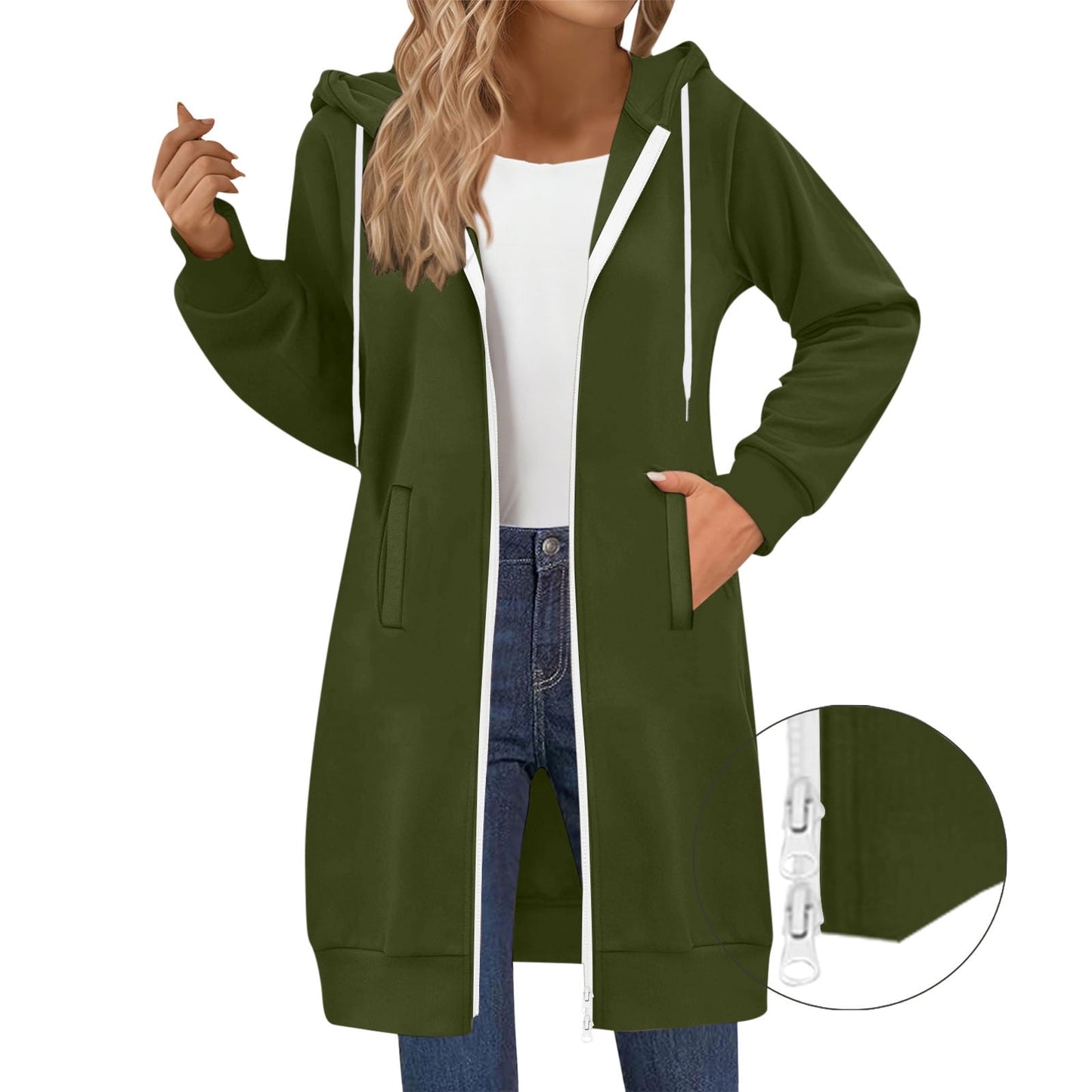 Long Hoodies for Women Zip Up Double Zipper Fleece Jacket Tunic Sweatshirts Fall Winter Fashion Clothes