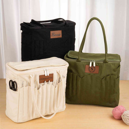 Personalization Canvas knitting bag, Gift For Mom, Yarn Storage Organizer, Canvas Yarn Bag, Needle Storage Bag, Sewing Project Organizer