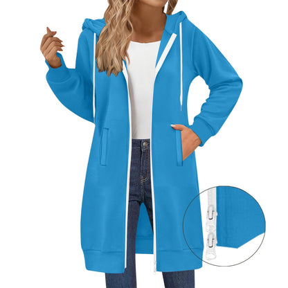 Long Hoodies for Women Zip Up Double Zipper Fleece Jacket Tunic Sweatshirts Fall Winter Fashion Clothes