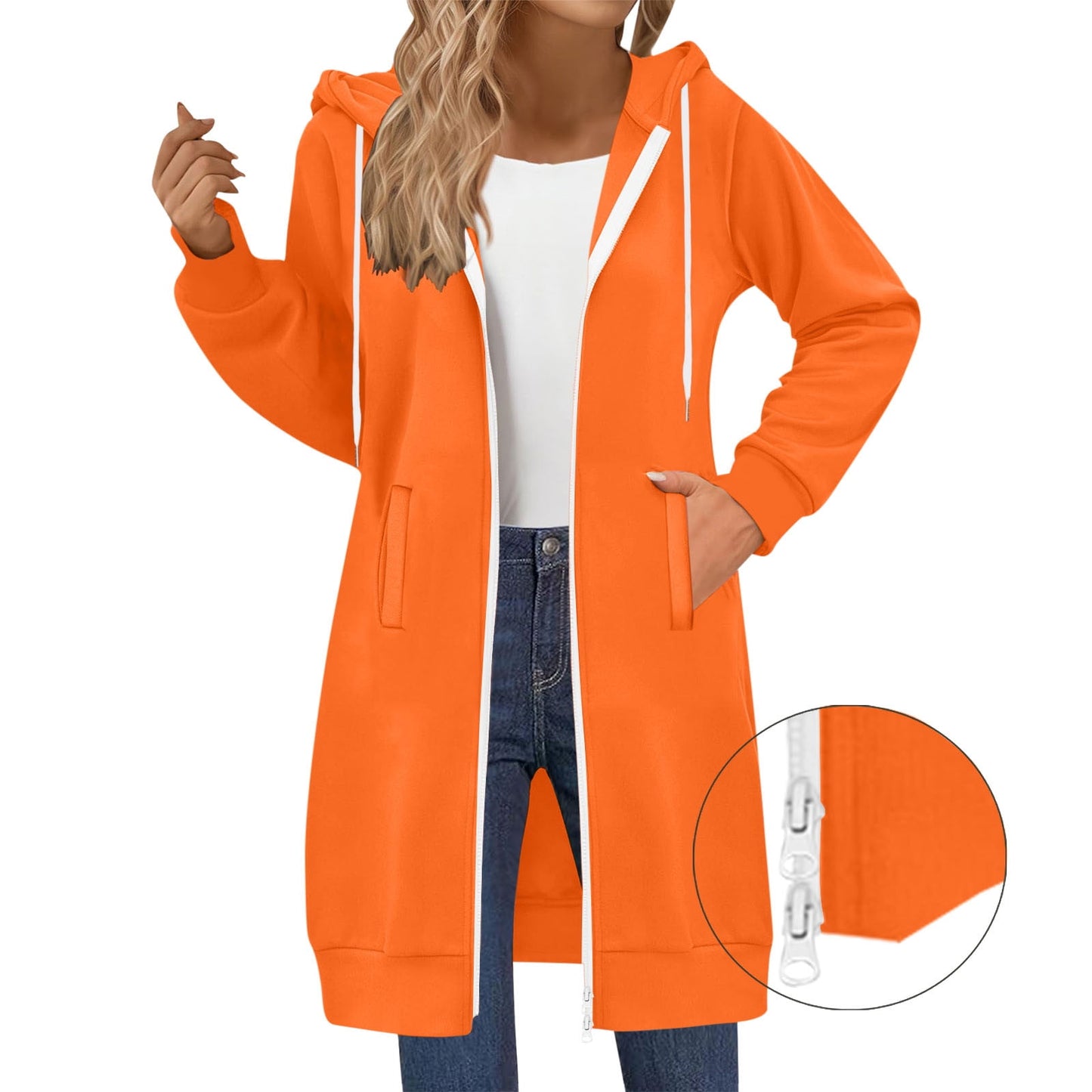 Long Hoodies for Women Zip Up Double Zipper Fleece Jacket Tunic Sweatshirts Fall Winter Fashion Clothes